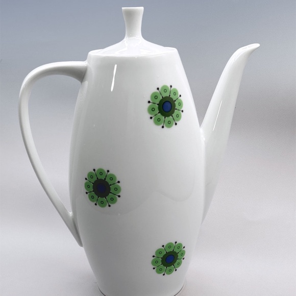 Thomas Rosenthal Germany MCM Medallion Porcelain Green Pinwheel Flower Tea Pot - Picture 1 of 5